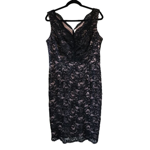 Alex Evenings black lace back zip tan lined midi sleeveless evening dress US 14 - Picture 1 of 16